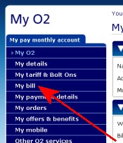 Selecting o2 My Bill