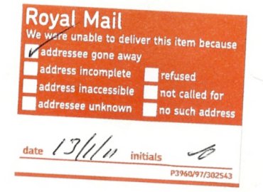 Royal Mail returned letter sticker